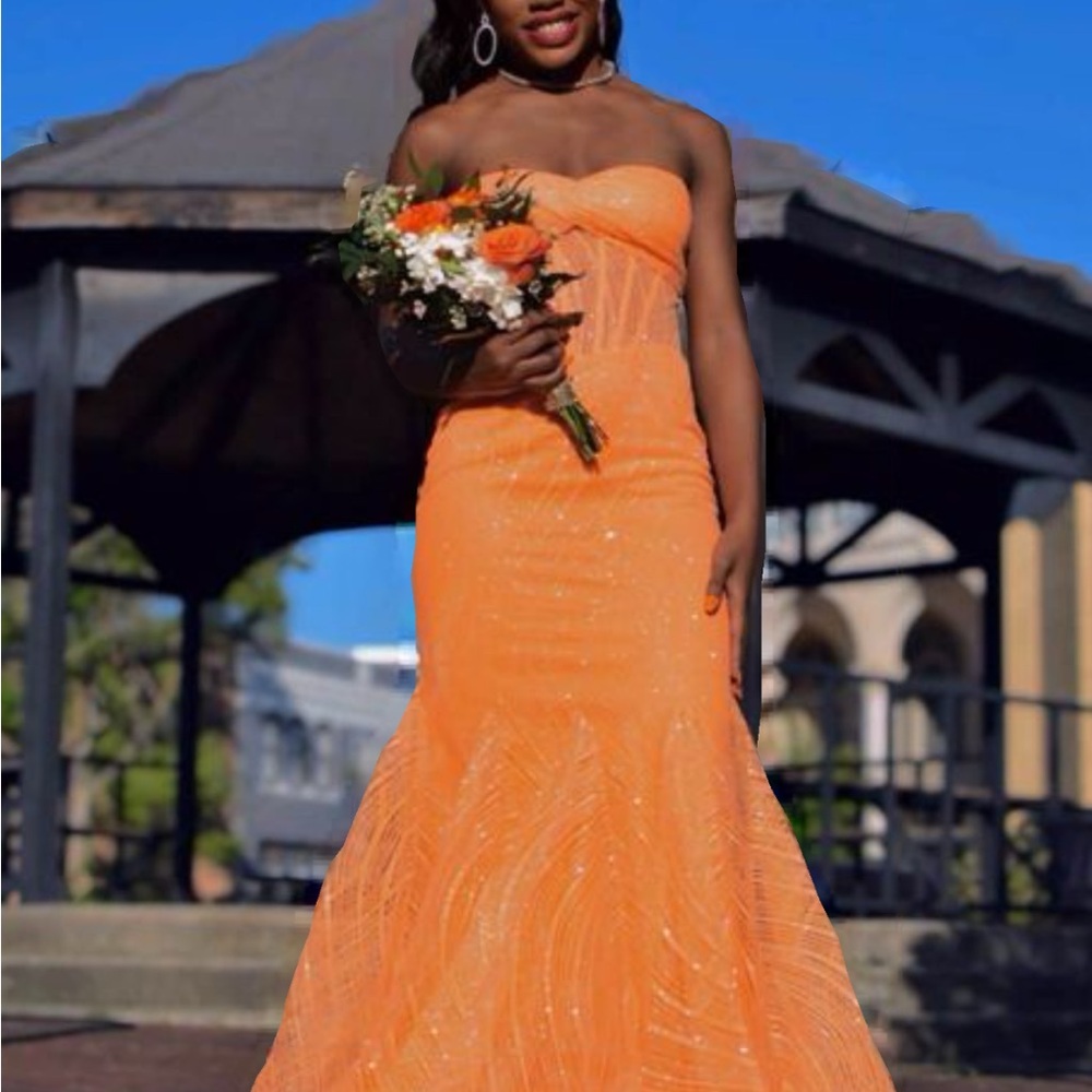 Vibrant Strapless Orange Gown